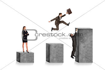 Businesspeople on square stones