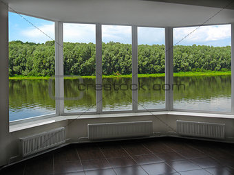 modern window of veranda overlooking the river 