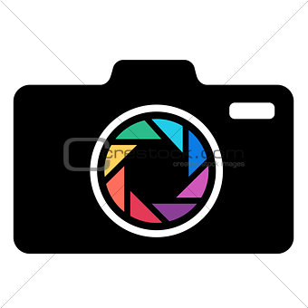 Camera icon with colorful lens.