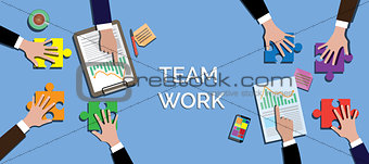 team work concept together use puzzle or jigsaw vector