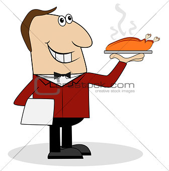 male waiter with hot chicken