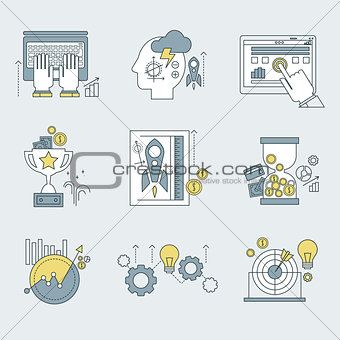 Abstract vector collection flat business and finance icons.