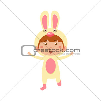 Child Wearing Costume of Bunny. Vector Illustration