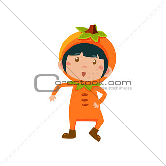 Kid In Orange Costume. Vector Illustration