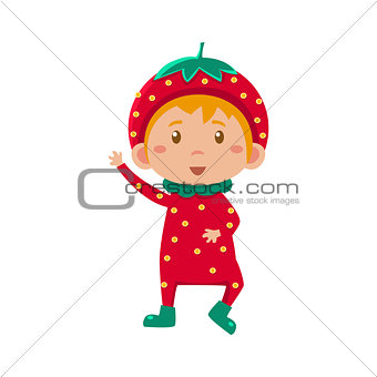 Kid In Strawberry Costume. Vector Illustration
