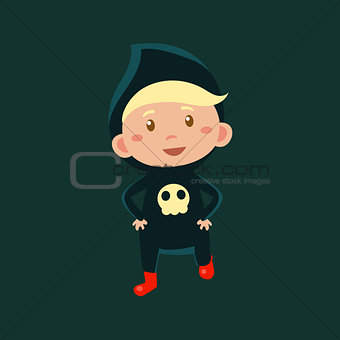 Boy In Jumpsuit With Scull Haloween Disguise