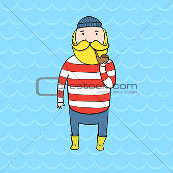 Cute bearded sailor with a pipe.