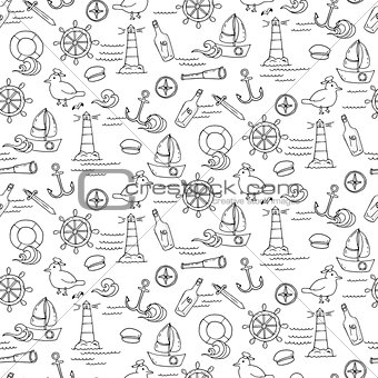 Seamless pattern with different elements for sea travelling