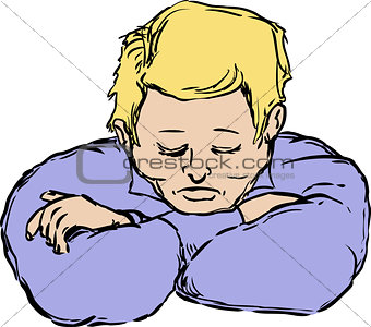 Napping man with chin on arms