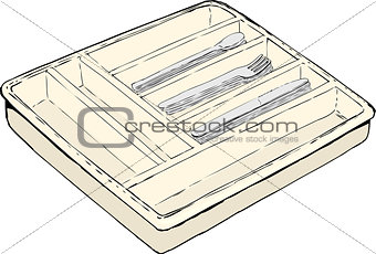Tray with spoons, forks and knives