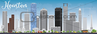 Houston Skyline with Gray Buildings and Blue Sky.