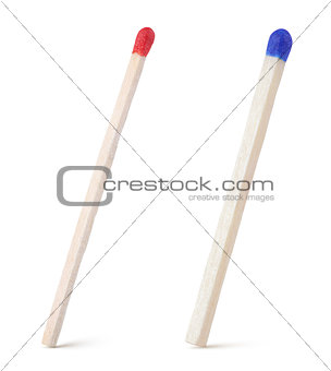 Closeup of blue and red matches