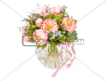 Amazing bouquet of pink pions isolated