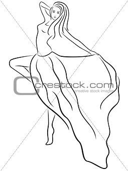 Beautiful slim woman demonstrates long dress