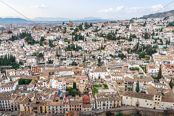Albaicin is an old Muslim quarter of Granada seen from Alhambra Palace