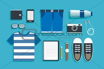teenage travel accessories flat design