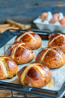 English Easter buns close-up.