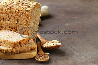 rye wholemeal bread with flax seed and oatmeal