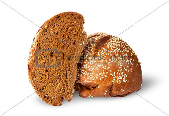 Two halves of rye bread with sesame seeds