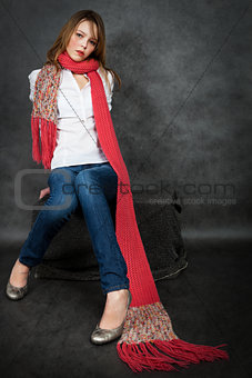 girl with a red scarf