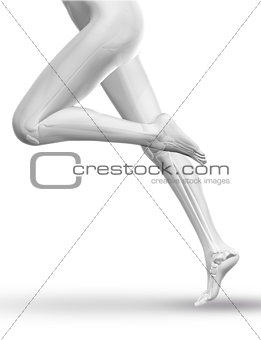 3D Female figure running with skeleton