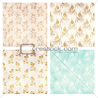 Set of grunge backgrounds with paper texture and floral pattern