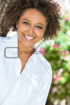 Happy African American Woman Smiling Outside