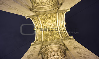 Arc de Triomphe bottom view at night