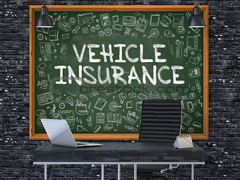 Vehicle Insurance Concept. Doodle Icons on Chalkboard.