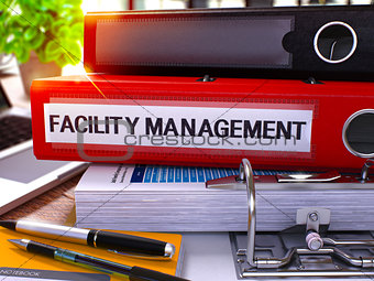 Red Office Folder with Inscription Facility Management.