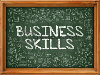 Business Skills - Hand Drawn on Green Chalkboard.