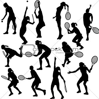 Silhouettes of the women who play tennis