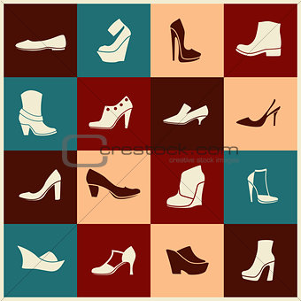 flat icons with different kinds of shoes