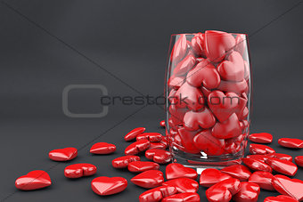 Red hearts in glass