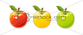 Ripe juicy apple. Set of vector illustration.