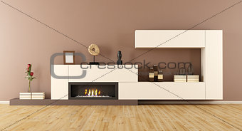 Minimalist living room with  fireplace