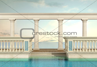 luxury swimming pool with balustrade and colonnade 