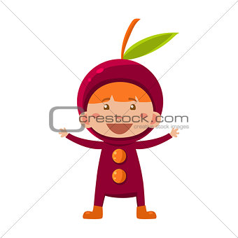 Kid In Cherry Costume. Vector Illustration