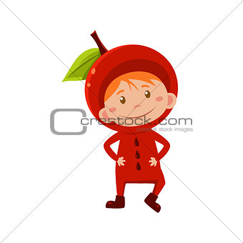 Kid In Apple Costume. Vector Illustration