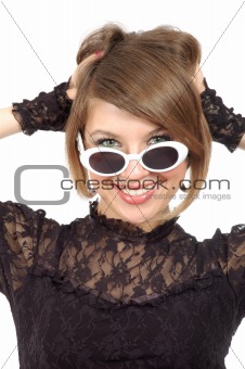 portrait of the nice smiling girl with sun glasses