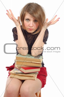 sitting girl with books