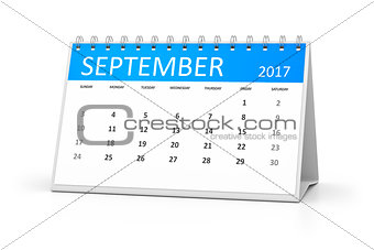 blue table calendar 2017 september