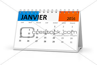french language table calendar 2016 january