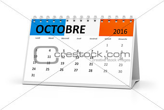 french language table calendar 2016 october