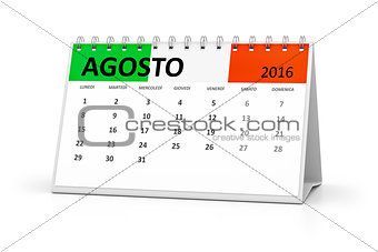 italian language table calendar 2016 august