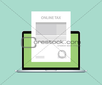 online tax invoice or payment with laptop and paper document