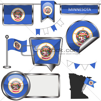 Glossy icons with flag of state Minnesota