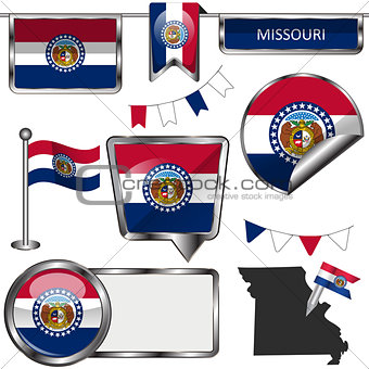 Glossy icons with flag of state Missouri