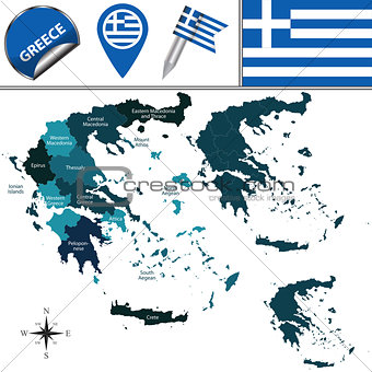 Map of Greece with named regions