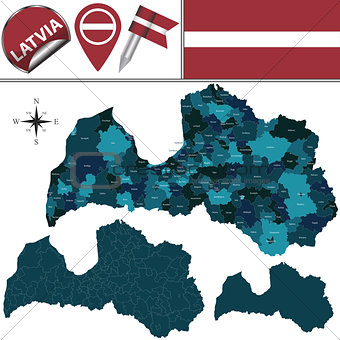 Map of Latvia with named divisions